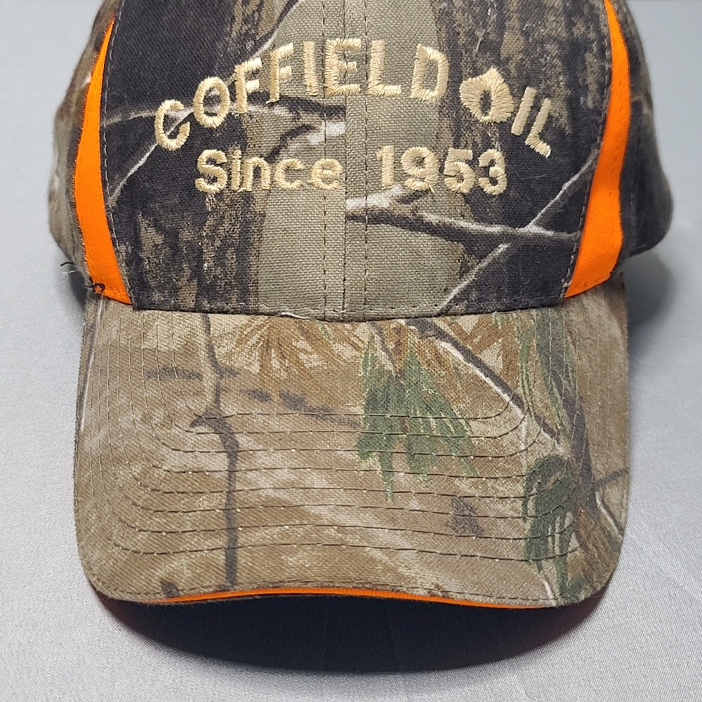 OC Coffield Oil Baseball Cap Mens OSFM Camo Orange Embroidered Adjustable Hat
